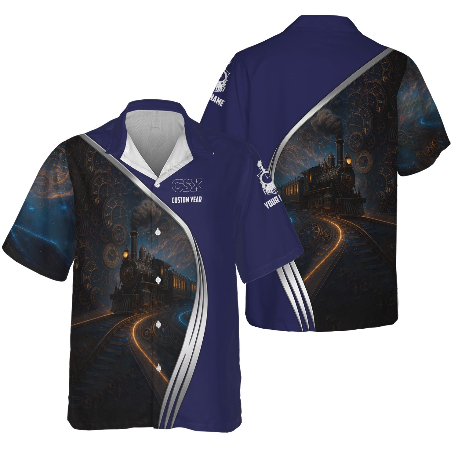 Railspirit Personalized CSX Transportation Railroad Hawaiian Shirt Steampunk Locomotive with Custom Year Train Shirt