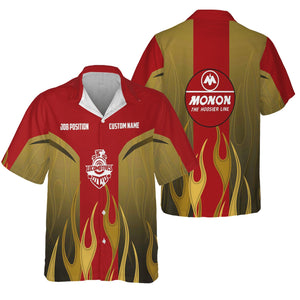 Railspirit Custom Name and Job Title Monon Railroad Hawaiian Shirt Flame Graphic Train Shirt For Rail Workers