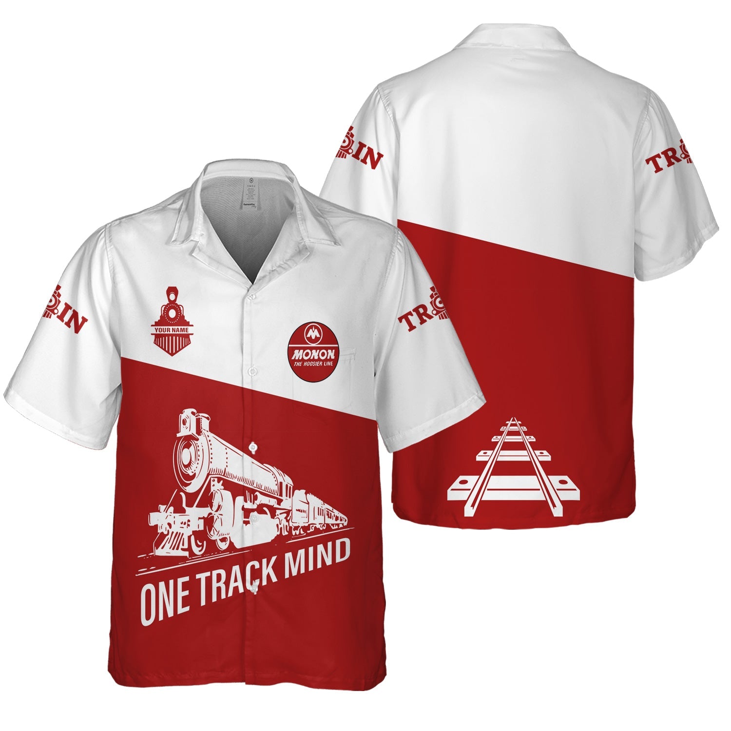 Railspirit Personalized Monon Railroad Hawaiian Shirt One Track Mind Unisex Train Shirt Gift Idea For Train Lover
