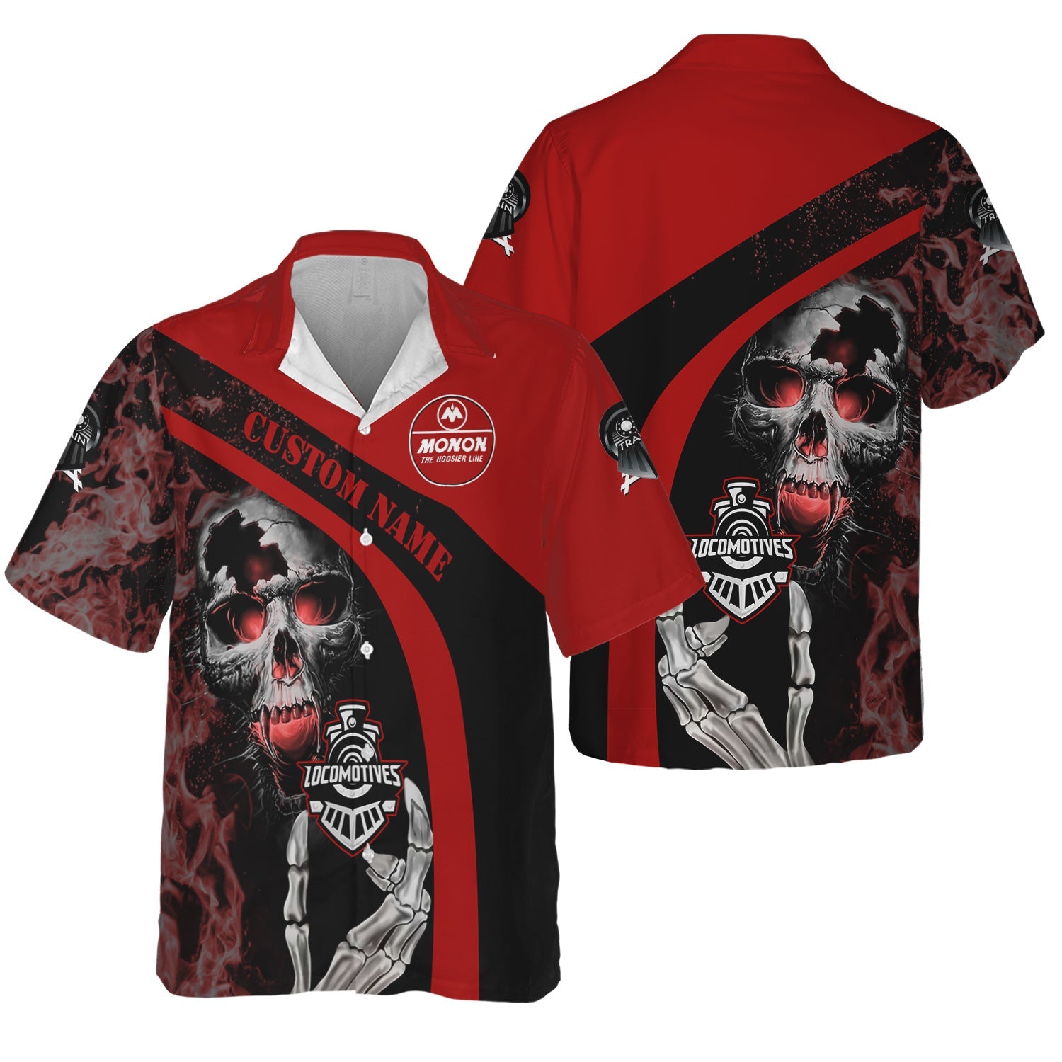 Railspirit Personalized Monon Railroad Hawaiian Shirt Flame Skull Design Train Shirt for Locomotive Fans