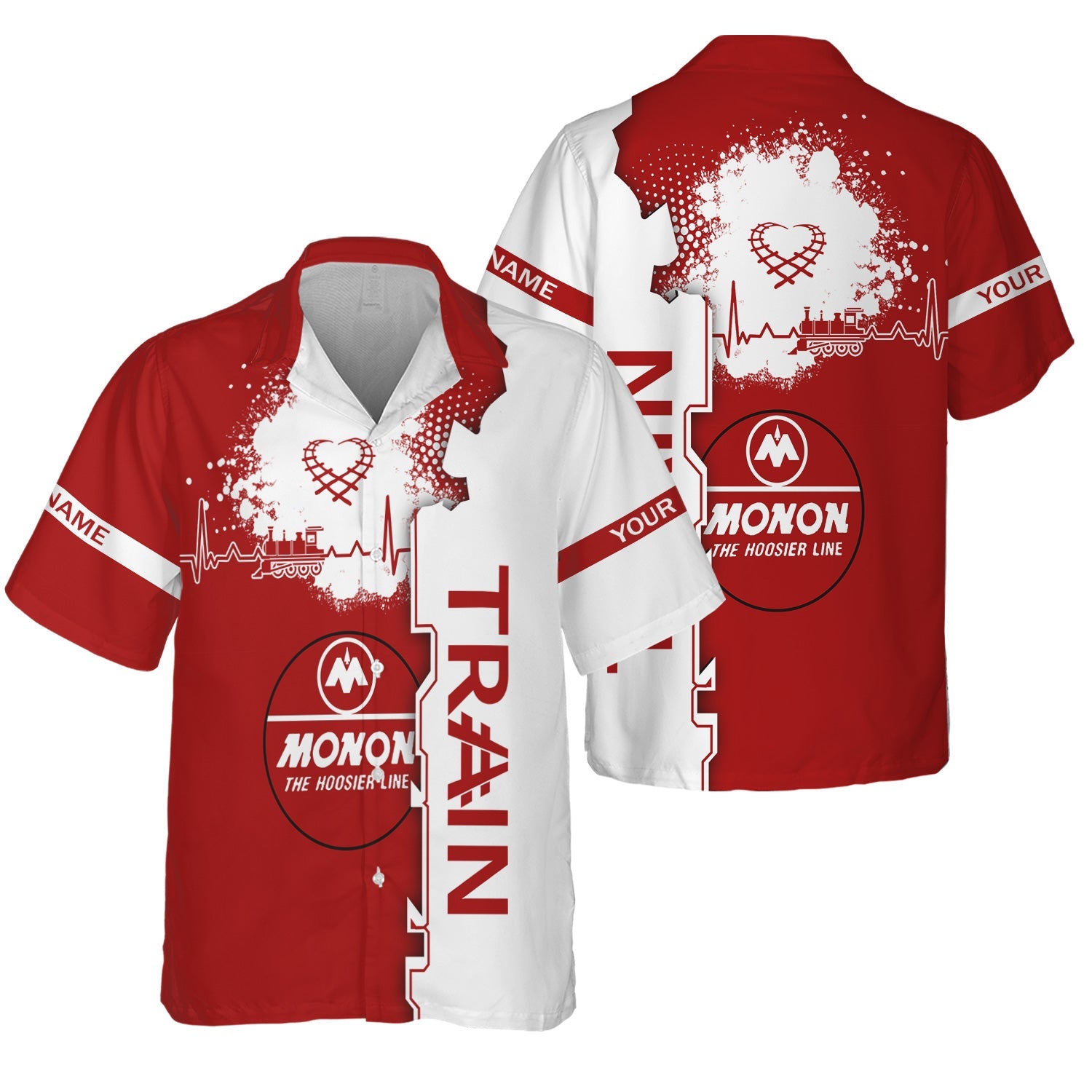 Railspirit Personalized Monon Railroad Hawaiian Shirt Engine Heartbeat and Track Love Style Shirt Gift Idea For Train Lovers