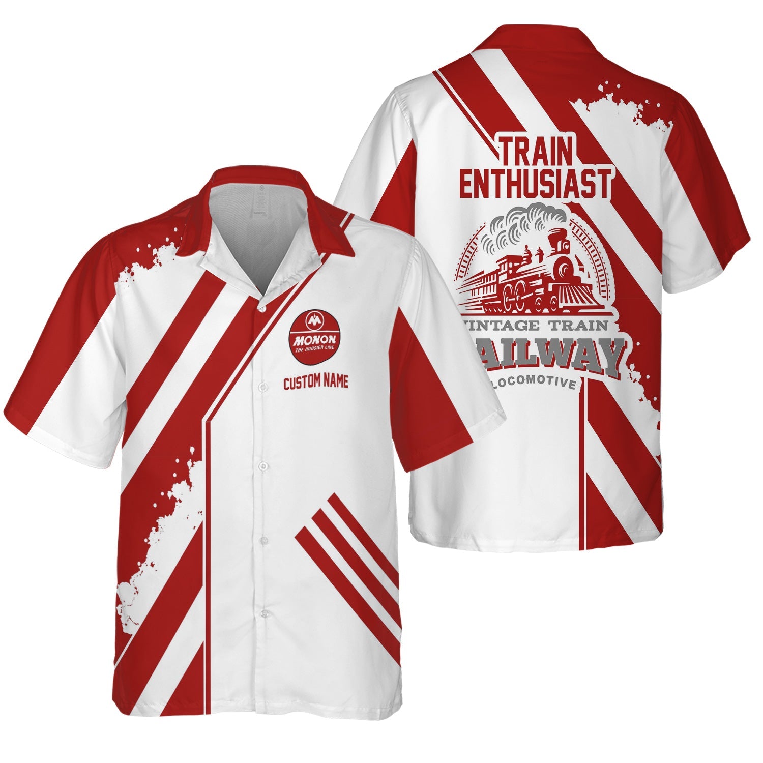 Railspirit Personalized Monon Railroad Hawaiian Shirt Locomotive Design Train Shirt for Train Enthusiast