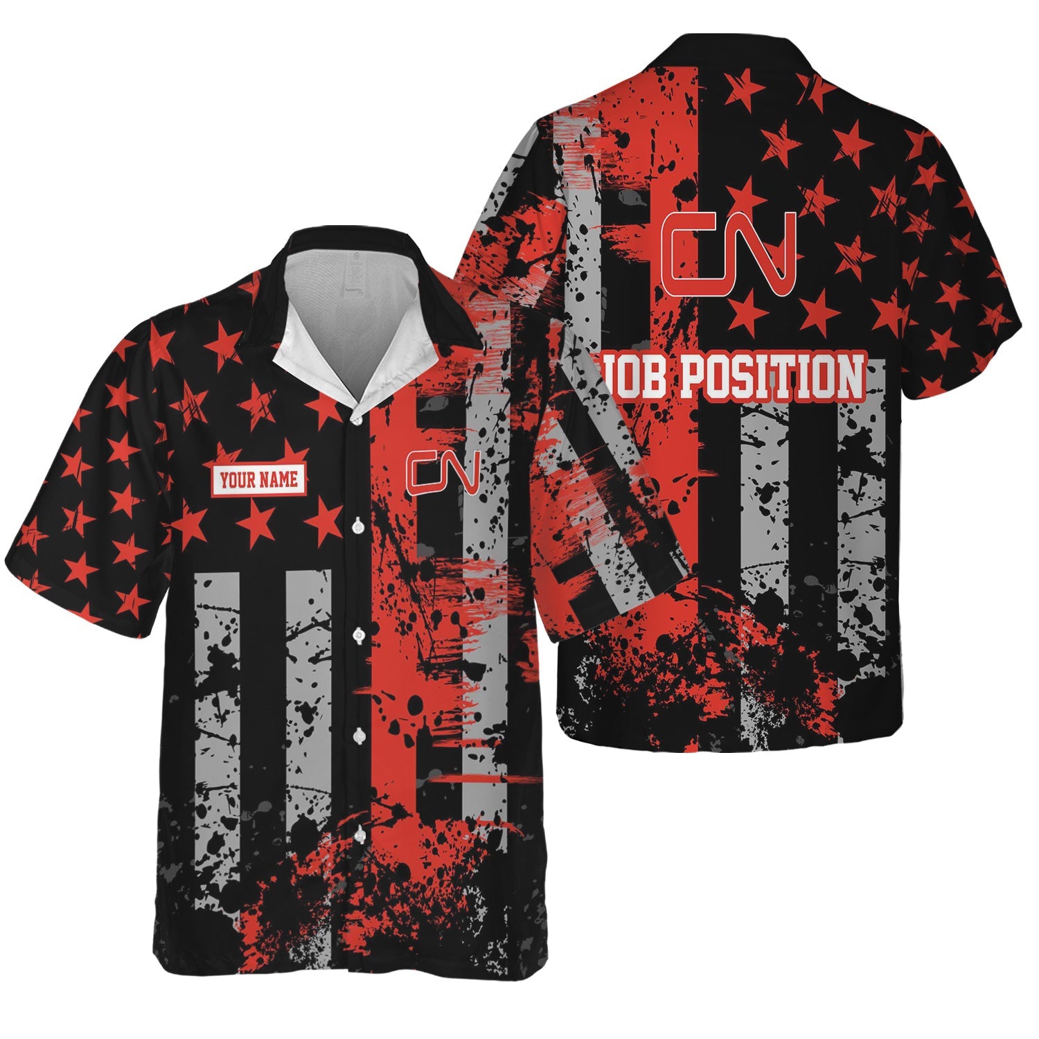 Railspirit Personalized Canadian National Railroad Hawaiian Shirt Artistic Paint American Flag Style Train Shirt
