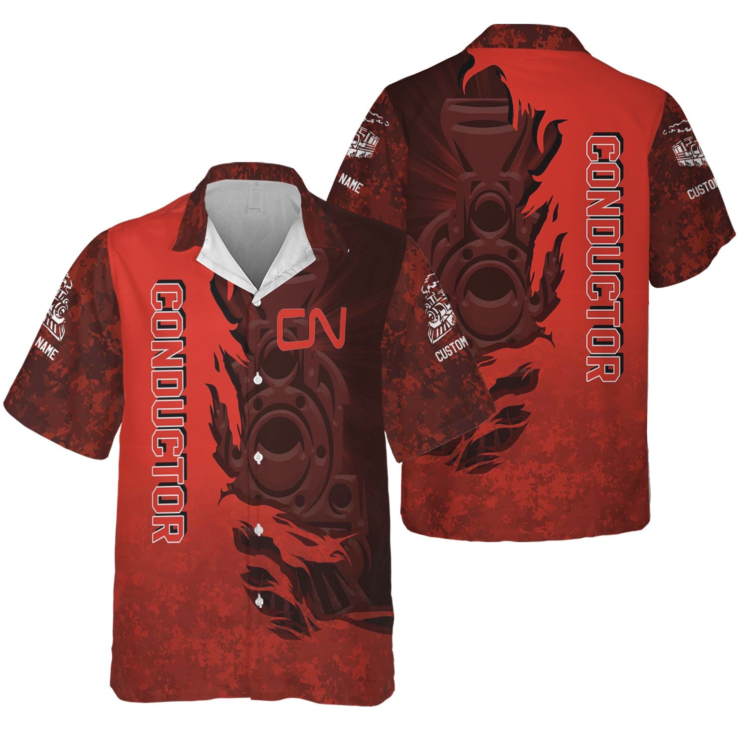 Railspirit Personalized Canadian National Railroad Hawaiian Shirt Blazing Style with Custom Position Train Shirt