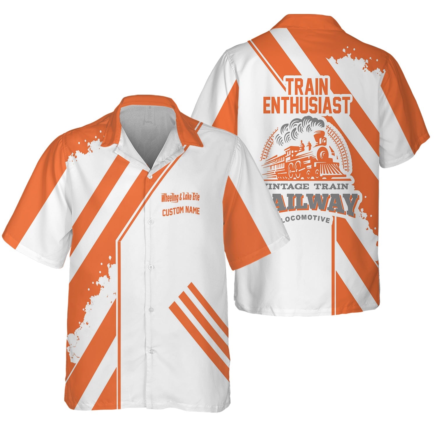 Railspirit Personalized Wheeling And Lake Erie Railroad Hawaiian Shirt Locomotive Design Train Shirt for Train Enthusiast