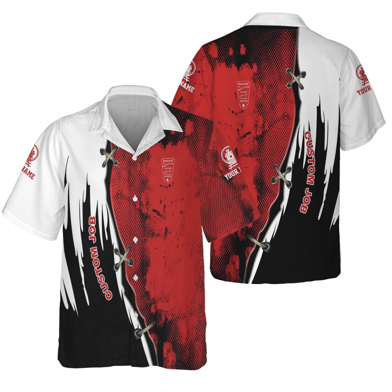 Railspirit Personalized Bangor And Aroostook Railroad Hawaiian Shirt Retro Stitches Design with Custom Position Train Shirt