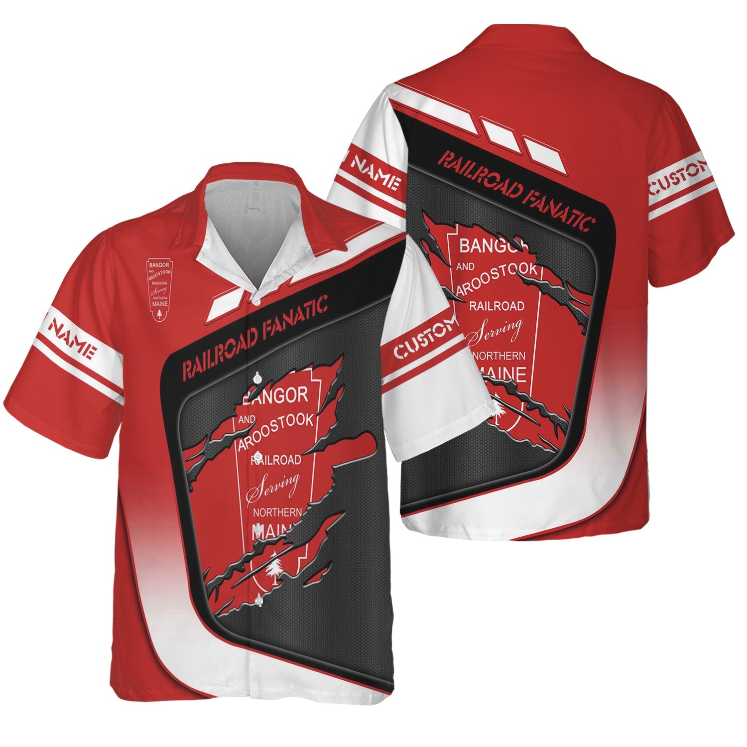 Railspirit Personalized Bangor And Aroostook Railroad Hawaiian Shirt Ripped Texture Style Train Shirt For Railroad Fanatic