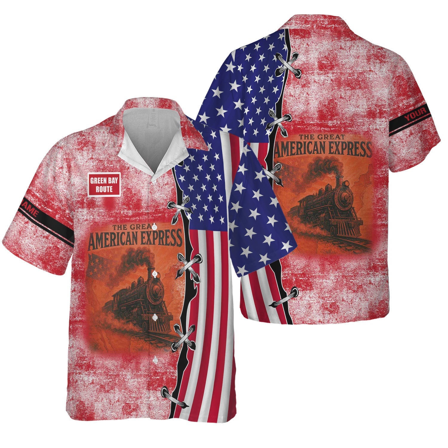 Railspirit Personalized Green Bay & Western Railroad Hawaiian Shirt Retro American Express Train With USA Flag Shirt