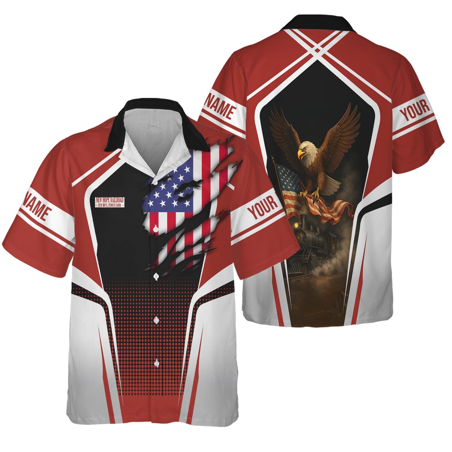 Railspirit Personalized New Hope Railroad Hawaiian Shirt American Eagle Vintage Train Shirt