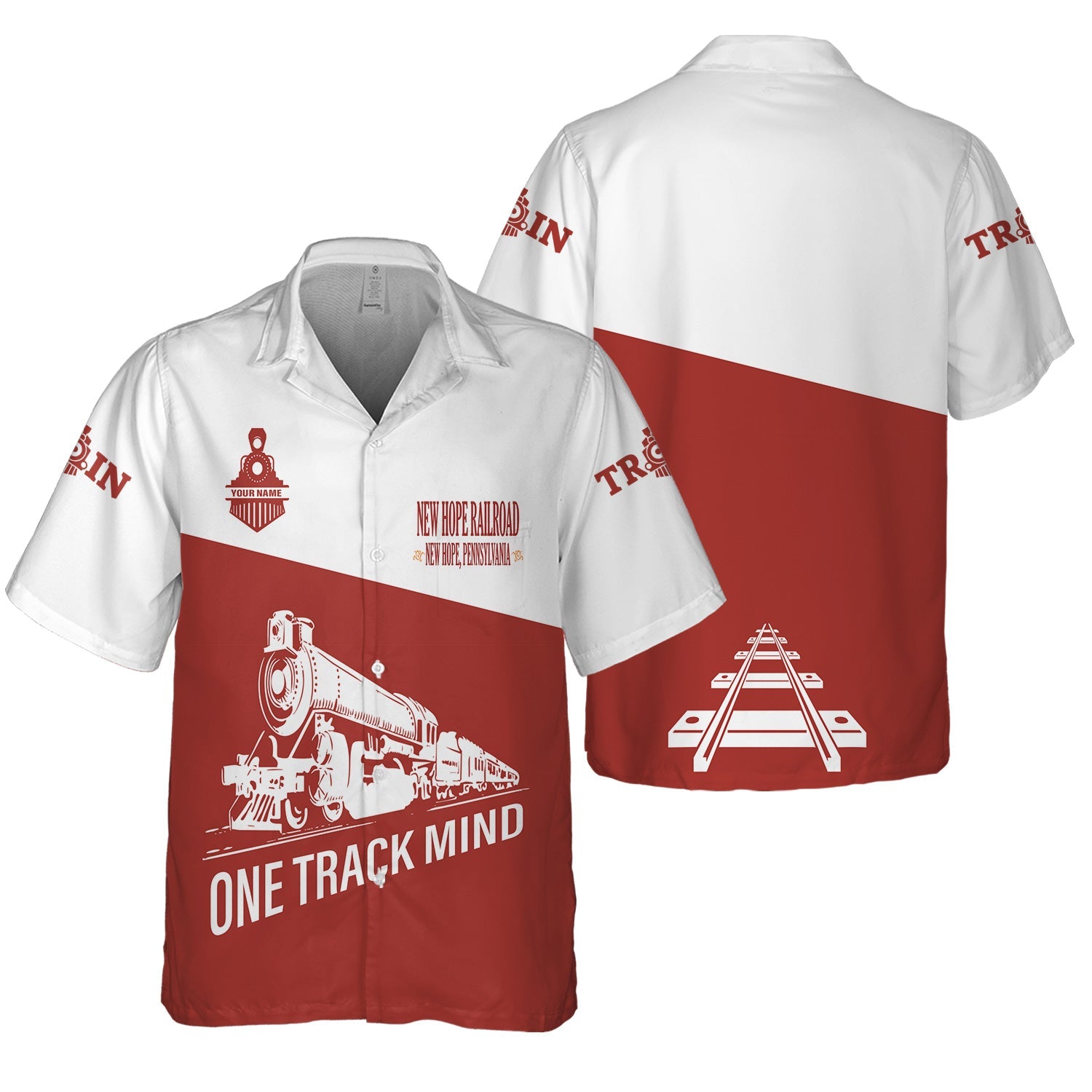 Railspirit Personalized New Hope Railroad Hawaiian Shirt One Track Mind Unisex Train Shirt Gift Idea For Train Lover