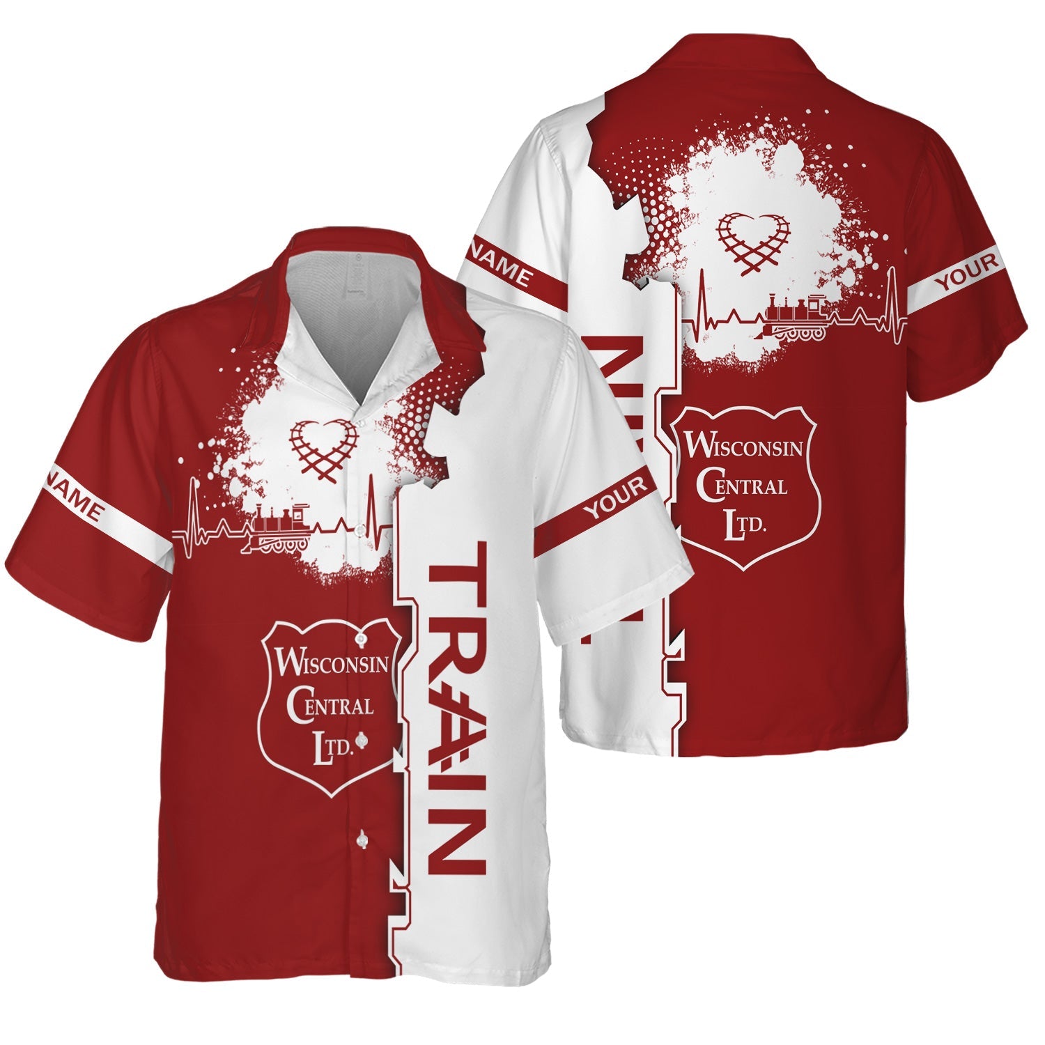 Railspirit Personalized Wisconsin Central Ltd Railroad Hawaiian Shirt Engine Heartbeat and Track Love Style Shirt Gift Idea For Train Lovers