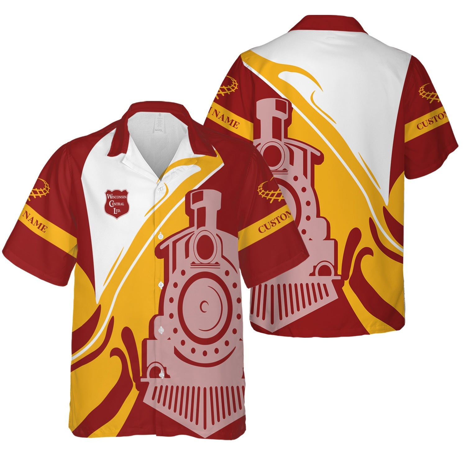 Railspirit Personalized Wisconsin Central Ltd Railroad Hawaiian Shirt Flame-Inspired Style Shirt Gift Idea For Train Lovers
