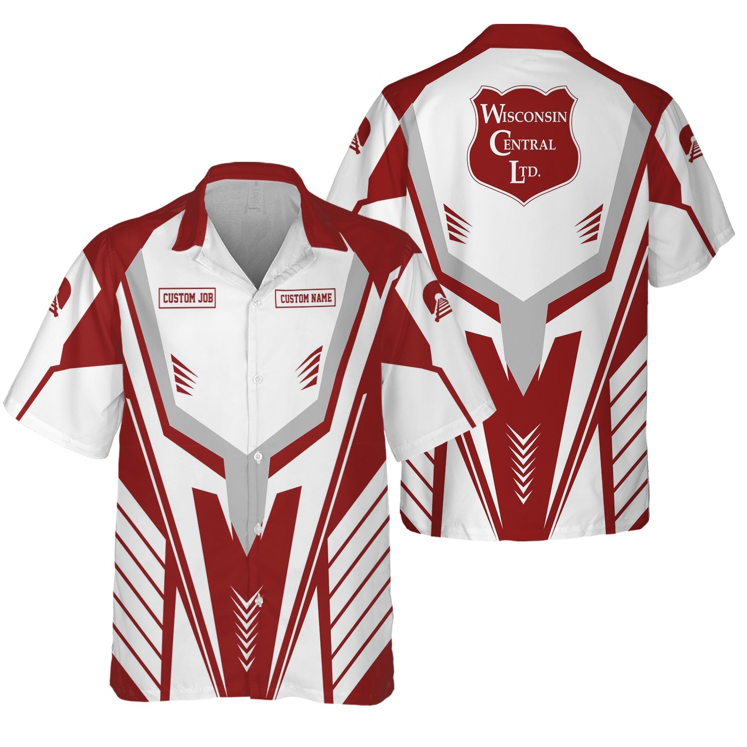 Railspirit Personalized Wisconsin Central Ltd Railroad Hawaiian Shirt Workwear-Inspired with Custom Position Train Shirt