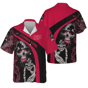 Railspirit Personalized Canadian Pacific Railroad Hawaiian Shirt Flame Skull Design Train Shirt for Locomotive Fans