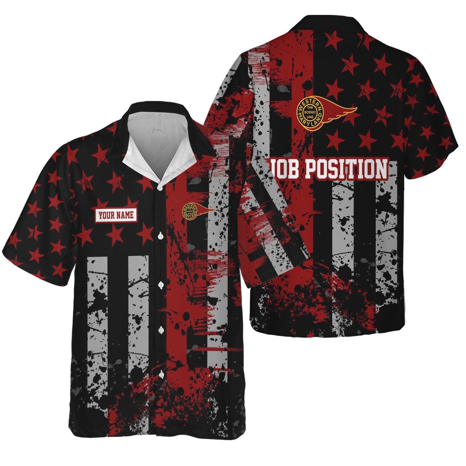 Railspirit Personalized Western Maryland Railway Hawaiian Shirt Artistic Paint American Flag Style Train Shirt