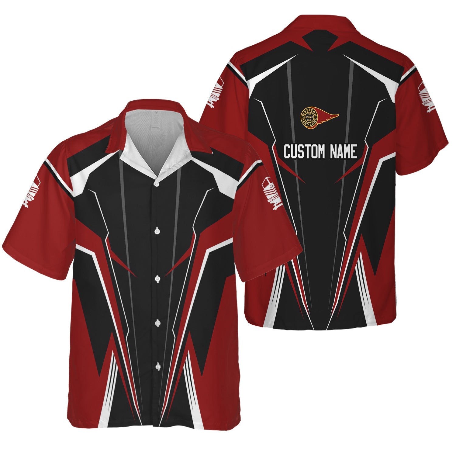 Railspirit Personalized Western Maryland Railway Hawaiian Shirt Lightning-Edge Design Train Shirt For Railroad Lovers