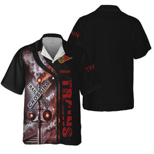 Railspirit Custom Name Western Maryland Railway Hawaiian Shirt Railroad Crossing Sign Printed Train Shirt