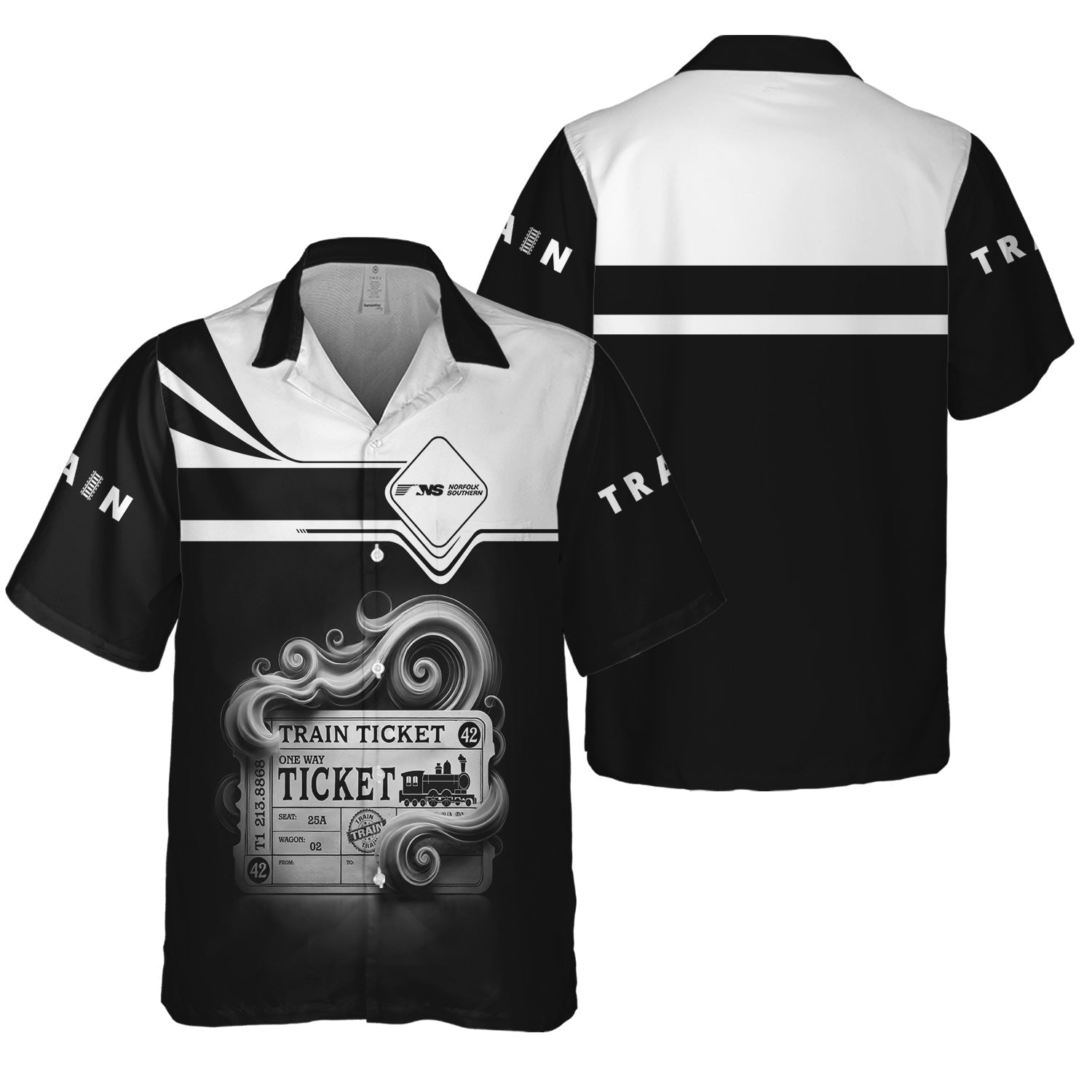 Railspirit Personalized Norfolk Southern Railway Hawaiian Shirt Train Ticket  American Locomotive Printed Train