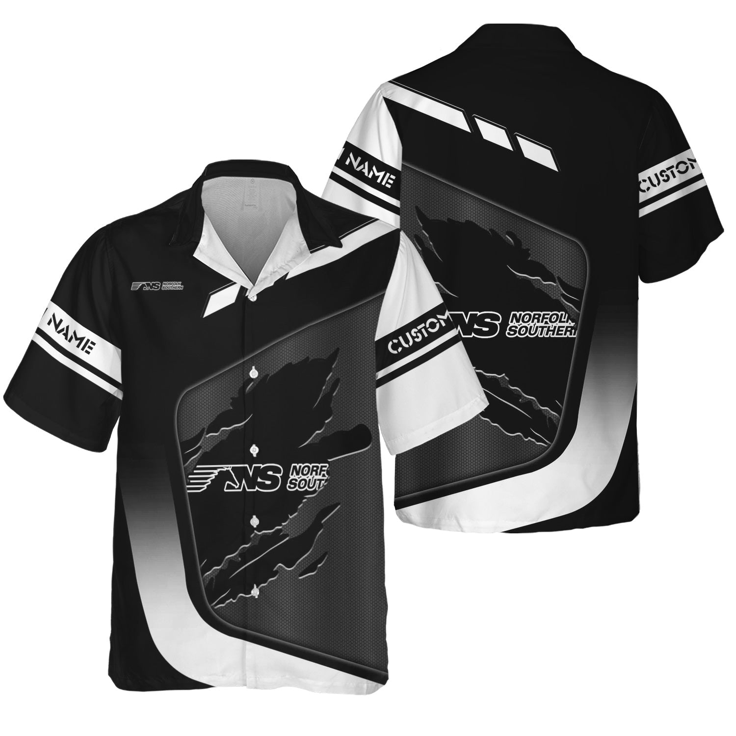 Railspirit Personalized Norfolk Southern Railway Hawaiian Shirt Ripped Texture Style Train Shirt For Railroad Fanatic