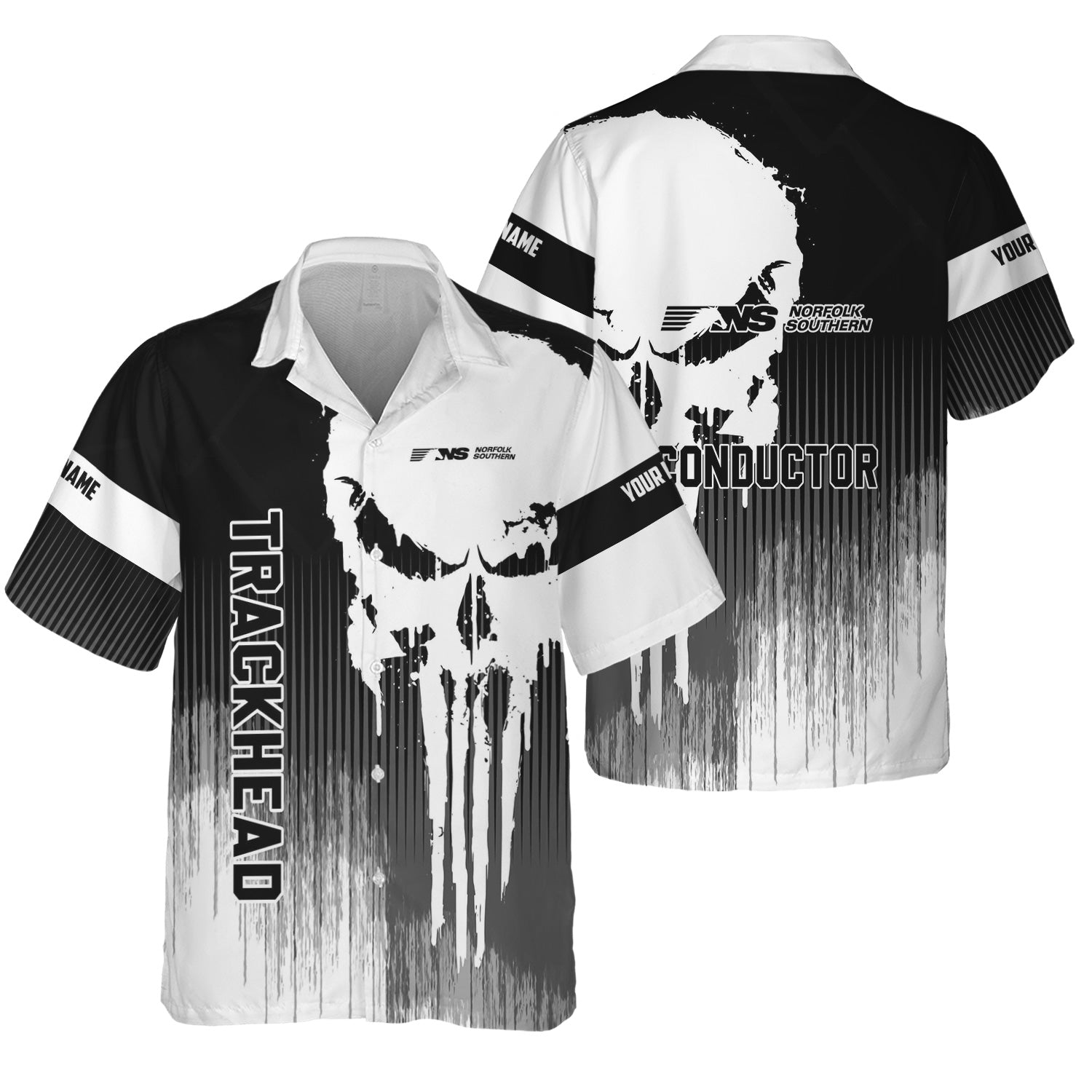 Railspirit Personalized Norfolk Southern Railway Hawaiian Shirt Skull Design with Custom Job Train Shirt for Trackhead Crew