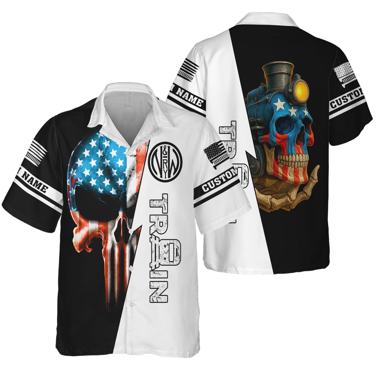 Railspirit Personalized Norfolk and Western Railway Hawaiian Shirt Train Skull American Flag N&W Shirt All Over Print