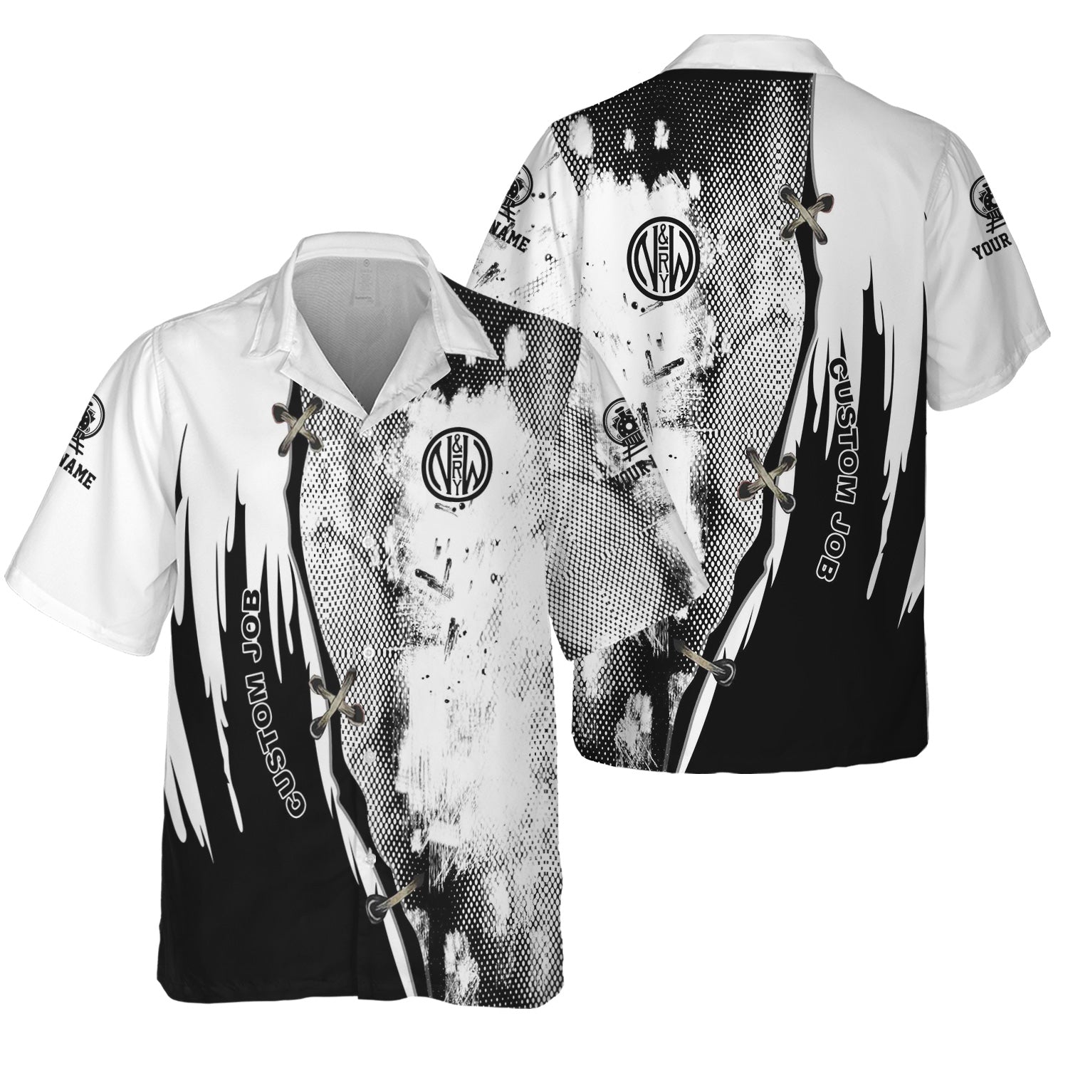 Railspirit Personalized Norfolk and Western Railway Hawaiian Shirt Retro Stitches Design with Custom Position N&W Train Shirt