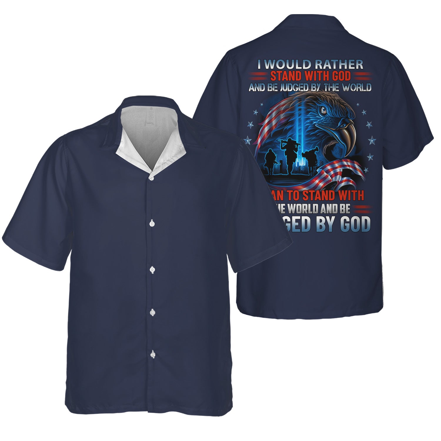 Stand With God T-Shirt, I’d Rather Stand With God Than With the World Quote Tee with Eagle, USA Flag & Soldier Graphic, Christian Patriotic Gift