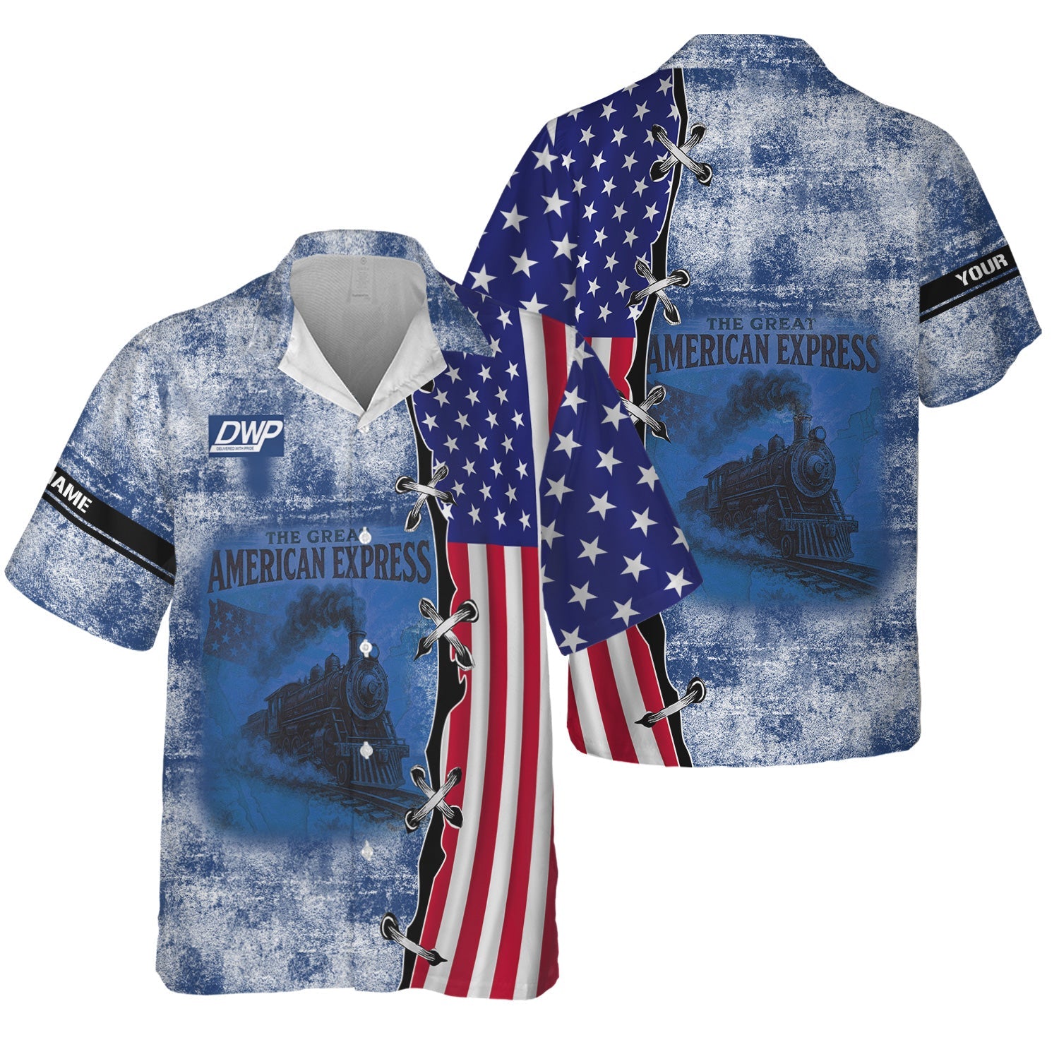 Railspirit Personalized Duluth, Winnipeg and Pacific Railway Hawaiian Shirt Retro American Express Train With USA Flag Shirt