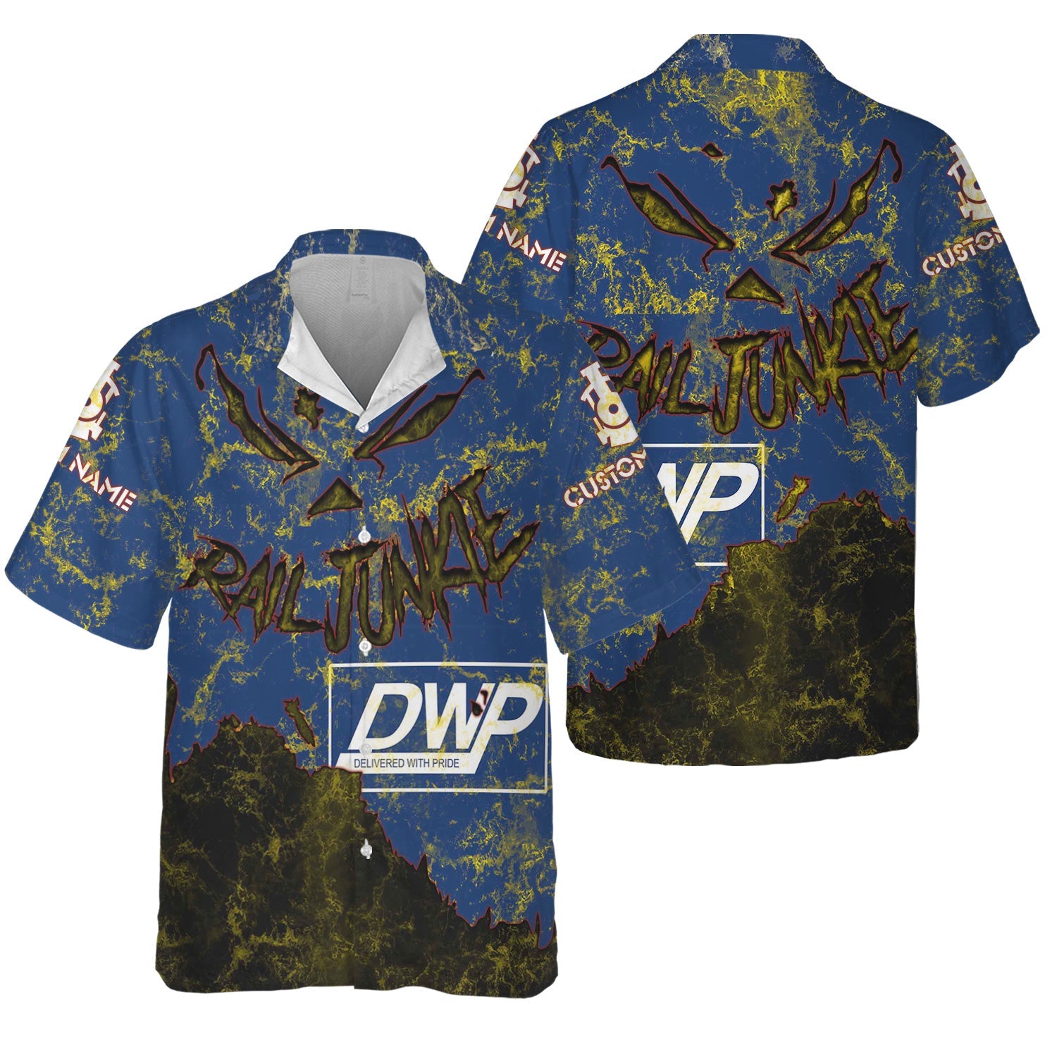 Railspirit Personalized Duluth, Winnipeg and Pacific Railway Hawaiian Shirt Torn Graphic Style Train Shirt For Rail Junkie