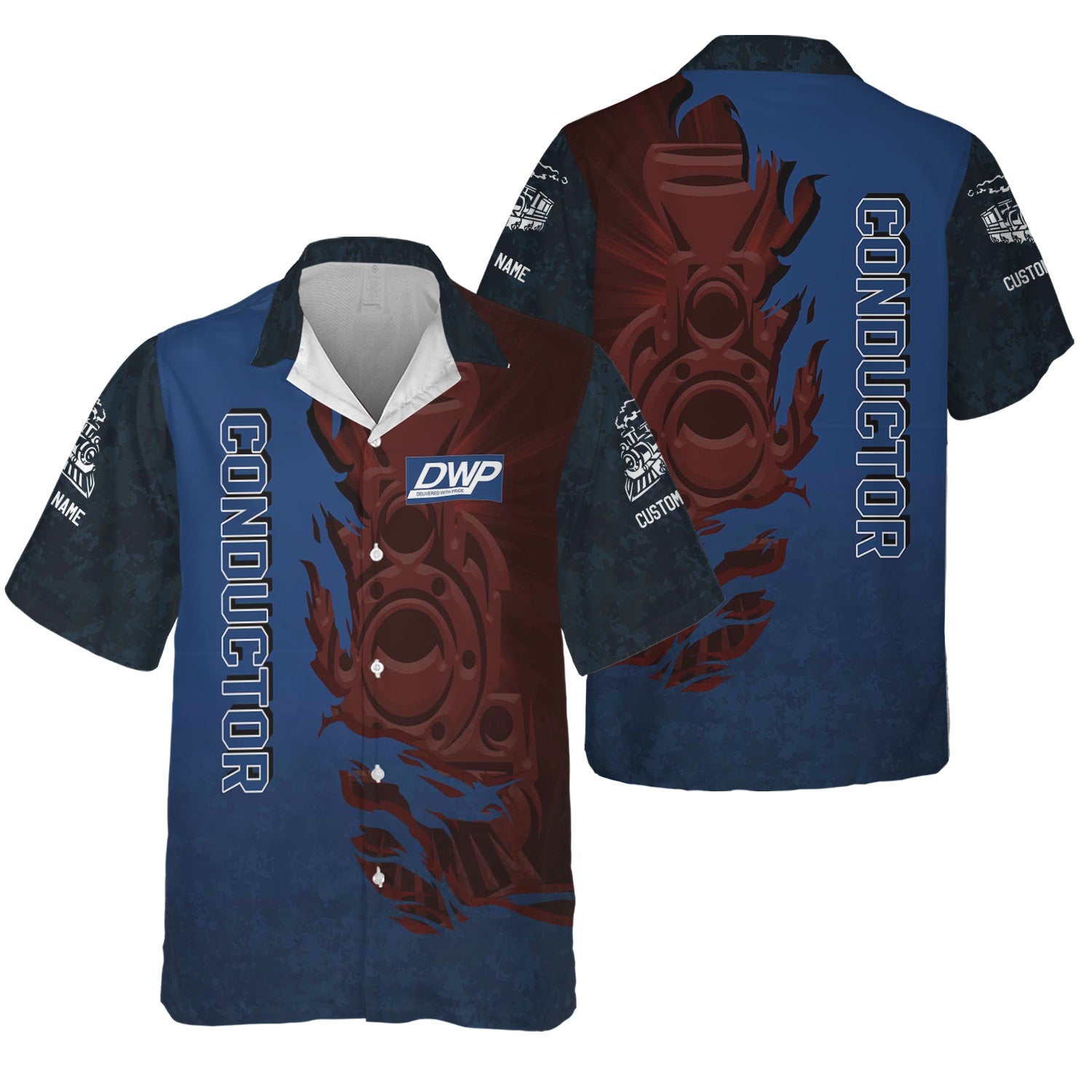 Railspirit Personalized Duluth, Winnipeg and Pacific Railway Hawaiian Shirt Blazing Style with Custom Position Train Shirt