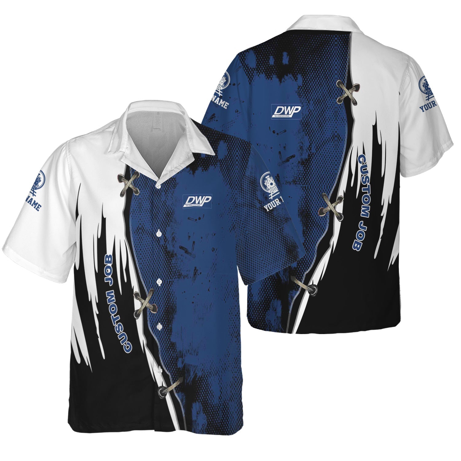 Railspirit Personalized Duluth, Winnipeg and Pacific Railway Hawaiian Shirt Retro Stitches Design with Custom Position Train Shirt