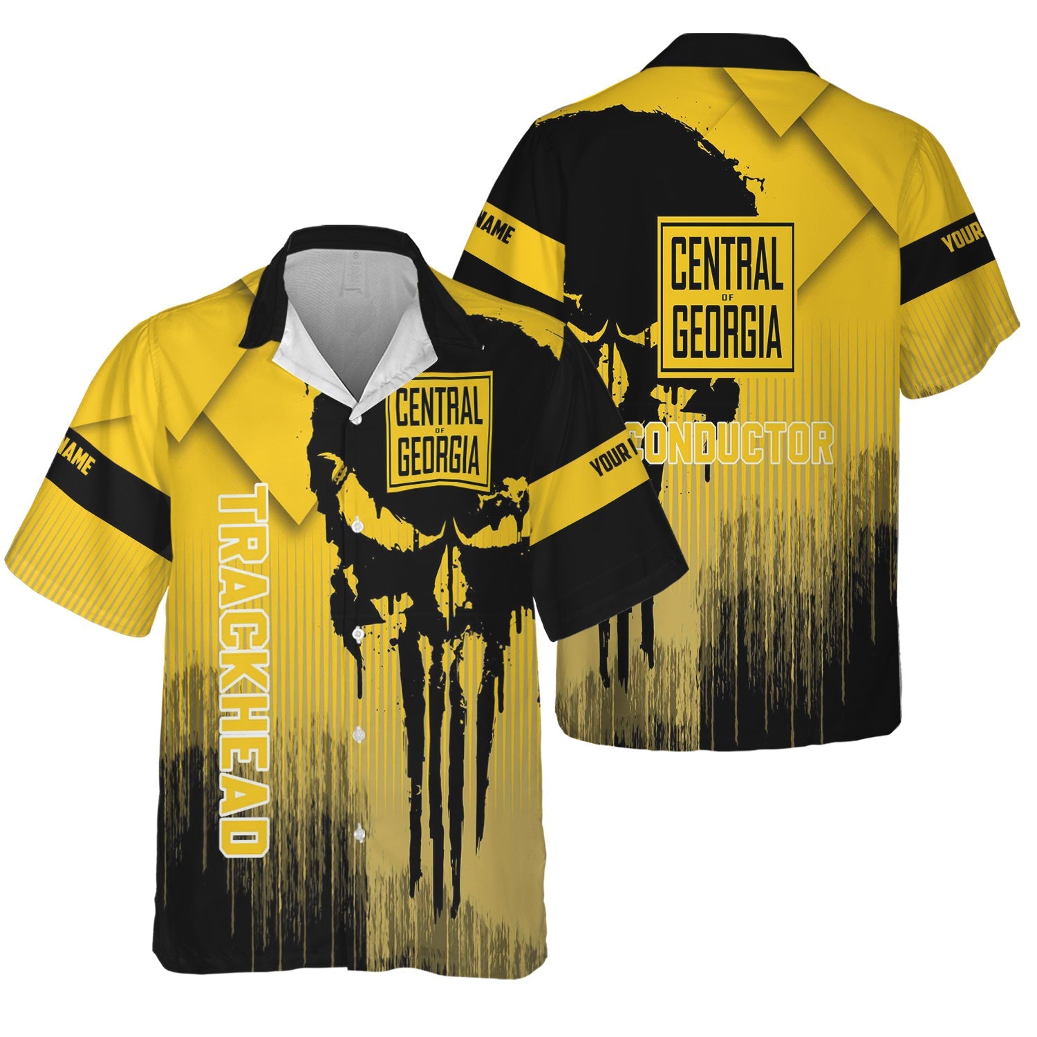 Railspirit Personalized Central of Georgia Railway Hawaiian Shirt Skull Design with Custom Job Train Shirt for Trackhead Crew