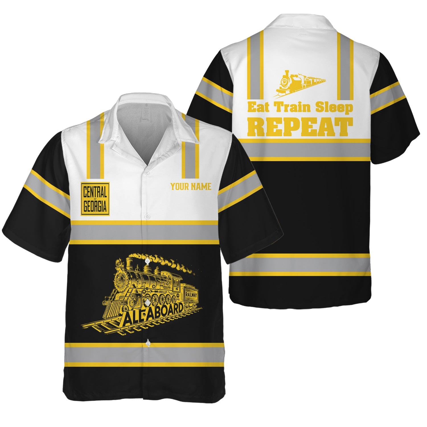 Railspirit Custom Name Central of Georgia Railway Hawaiian Shirt Eat Train Sleep Repeat Printed Train Shirt