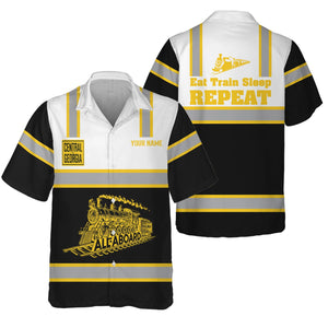 Railspirit Custom Name Central of Georgia Railway Hawaiian Shirt Eat Train Sleep Repeat Printed Train Shirt