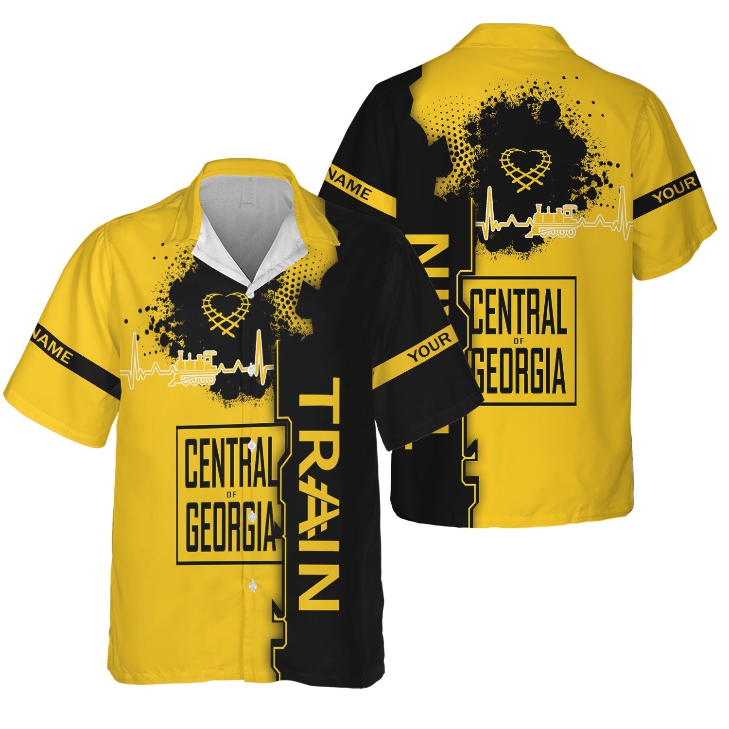Railspirit Personalized Central of Georgia Railway Hawaiian Shirt Engine Heartbeat and Track Love Style Shirt Gift Idea For Train Lovers