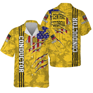 Railspirit Personalized Central of Georgia Railway Hawaiian Shirt USA Flag Claw Art with Custom Job Train Shirt