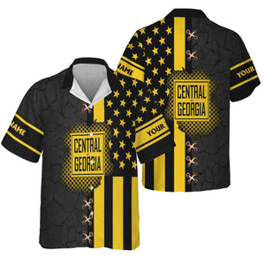 Railspirit Personalized Central of Georgia Railway Hawaiian Shirt American Flag with Crack Effect Train Shirt