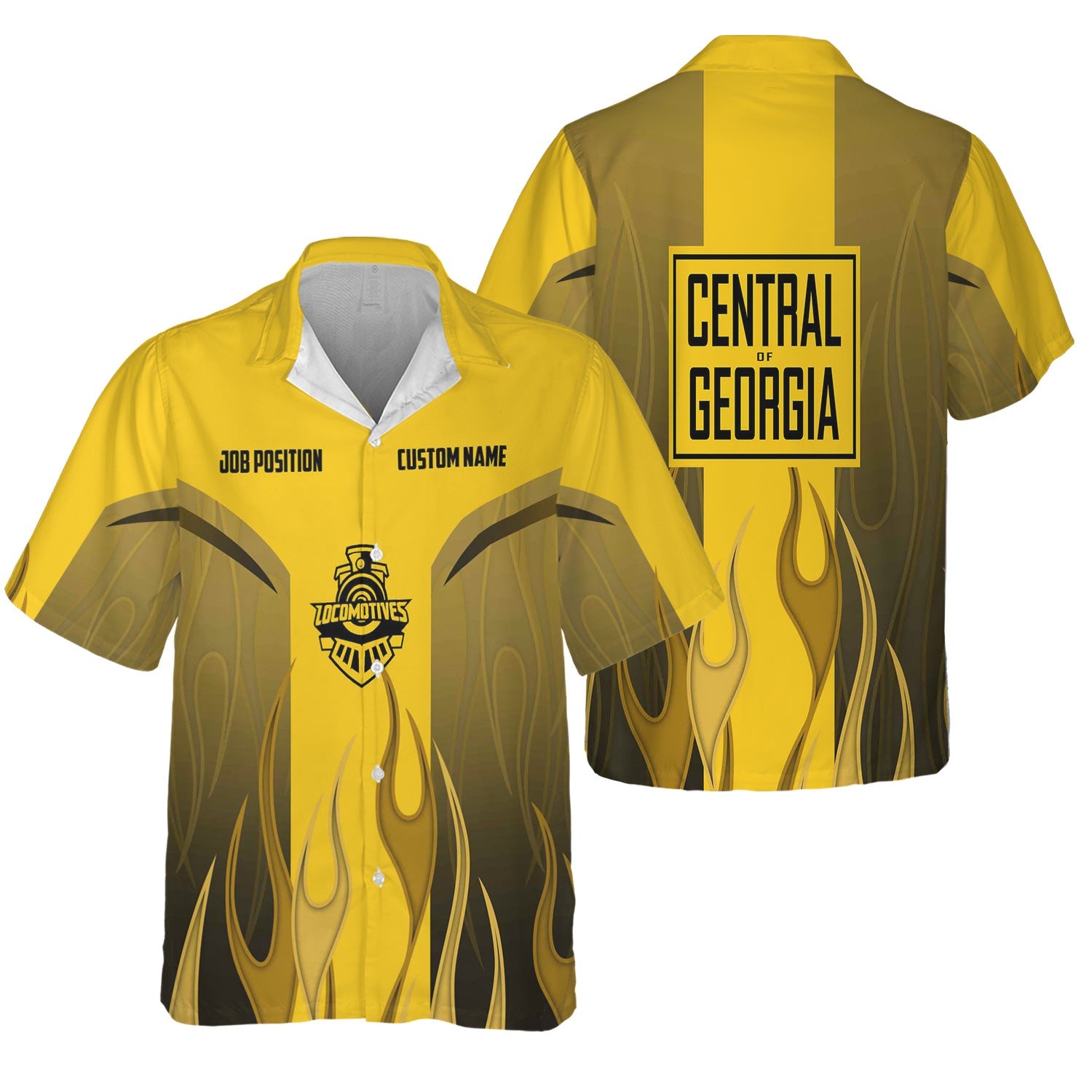 Railspirit Custom Name and Job Title Central of Georgia Railway Hawaiian Shirt Flame Graphic Train Shirt For Rail Workers