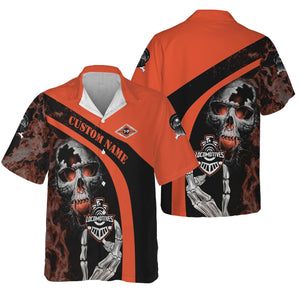 Railspirit Personalized Texas and Pacific Railway Hawaiian Shirt Flame Skull Design Train Shirt for Locomotive Fans
