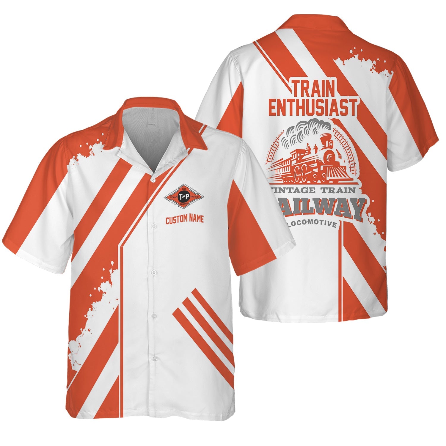 Railspirit Personalized Texas and Pacific Railway Hawaiian Shirt Locomotive Design Train Shirt for Train Enthusiast