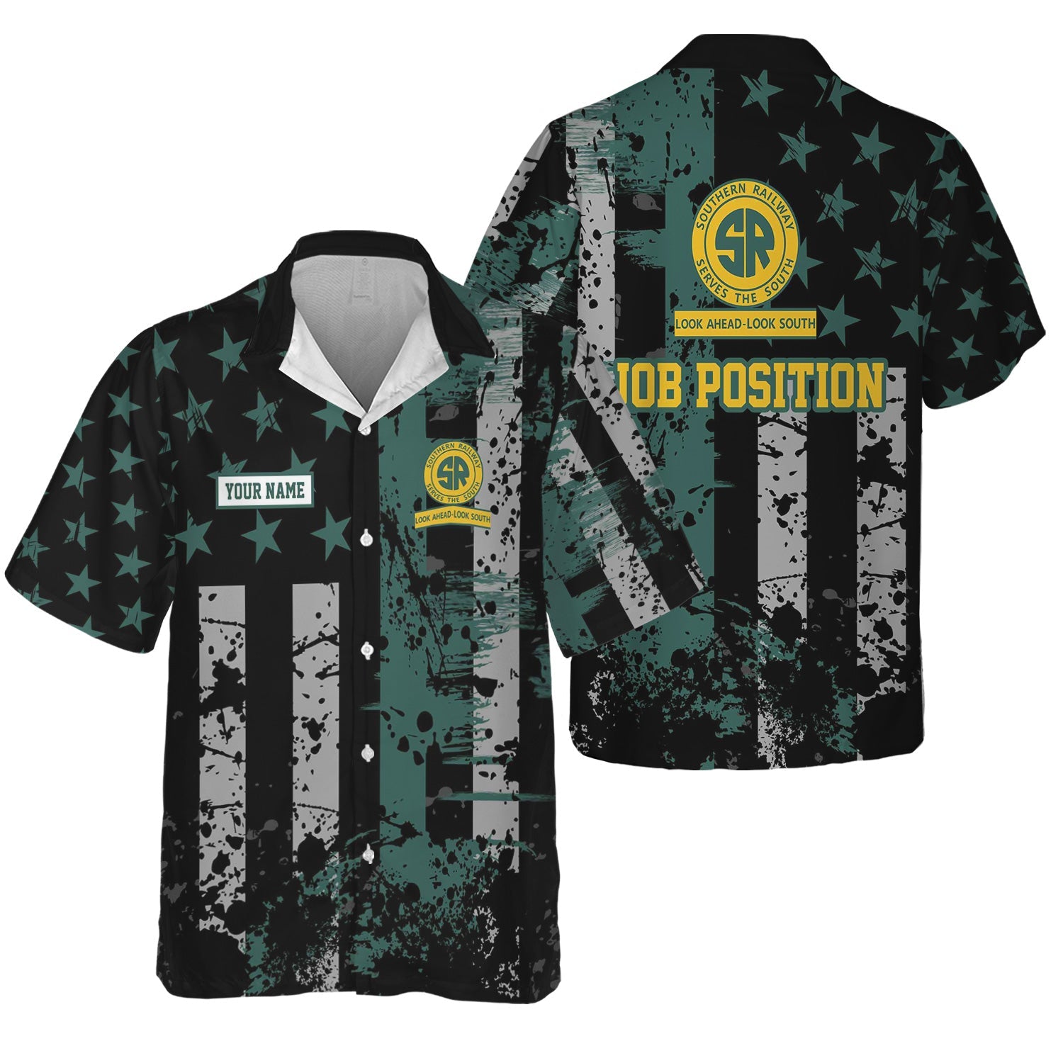 Railspirit Personalized Southern Railway U.S Hawaiian Shirt Artistic Paint American Flag Style SOU Train Shirt