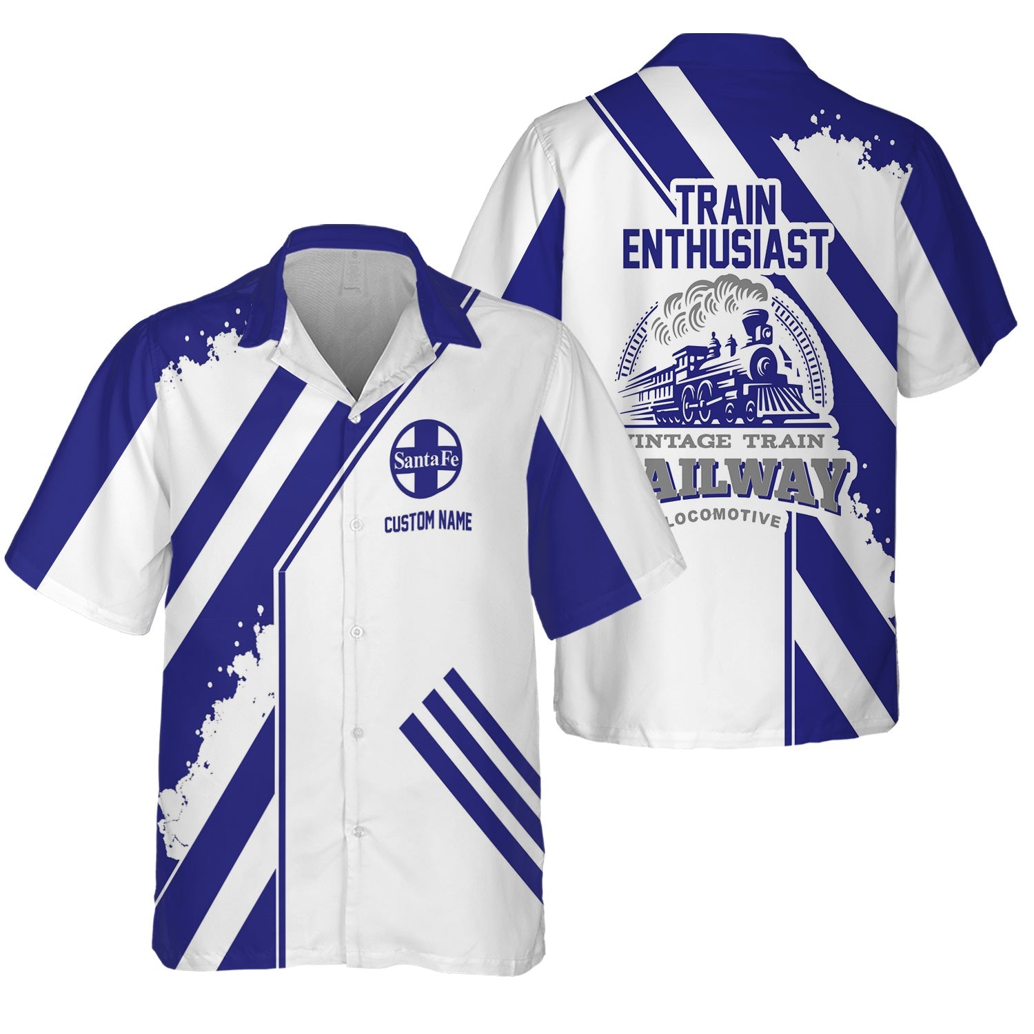 Railspirit Personalized Santa Fe ATSF Railway Hawaiian Shirt Locomotive Design Atchison, Topeka and Santa Fe Train Shirt for Train Enthusiast