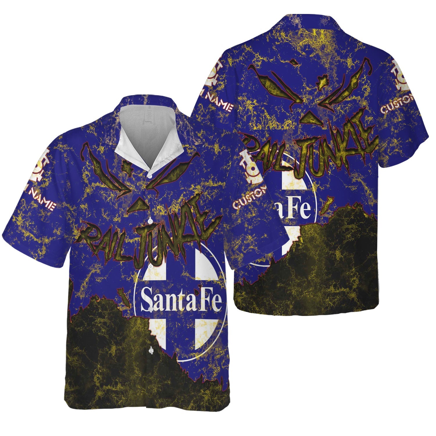Railspirit Personalized Santa Fe ATSF Railway Hawaiian Shirt Torn Graphic Style Atchison, Topeka and Santa Fe Train Shirt For Rail Junkie
