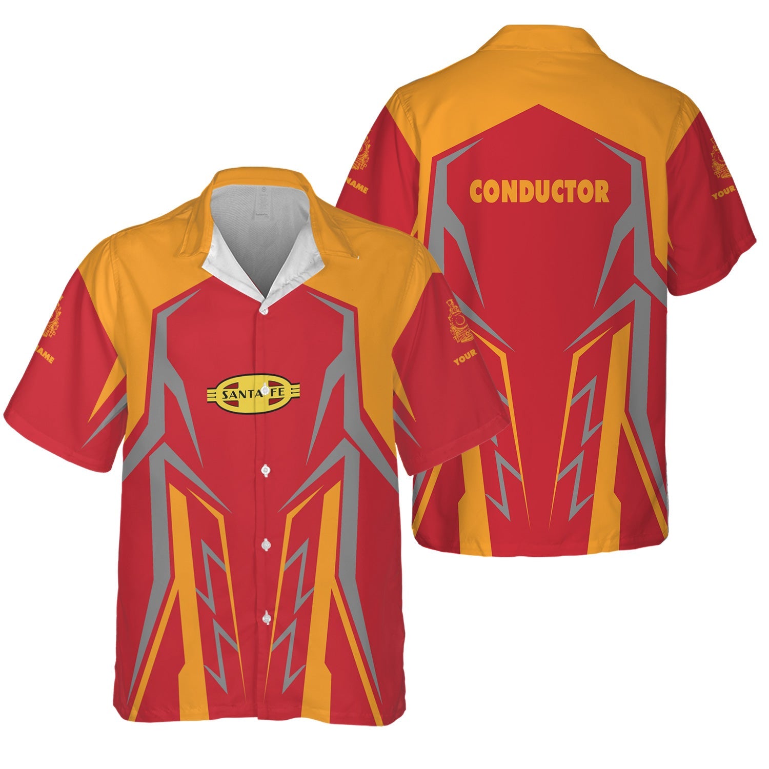 Railspirit Personalized Santa Fe ATSF Railway Hawaiian Shirt Futuristic Design with Custom Job Atchison, Topeka and Santa Fe Train Shirt