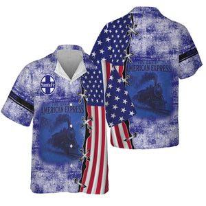 Railspirit Personalized Santa Fe Railway Hawaiian Shirt Retro American Express Train With USA Flag Atchison, Topeka and Santa Fe Railway Shirt