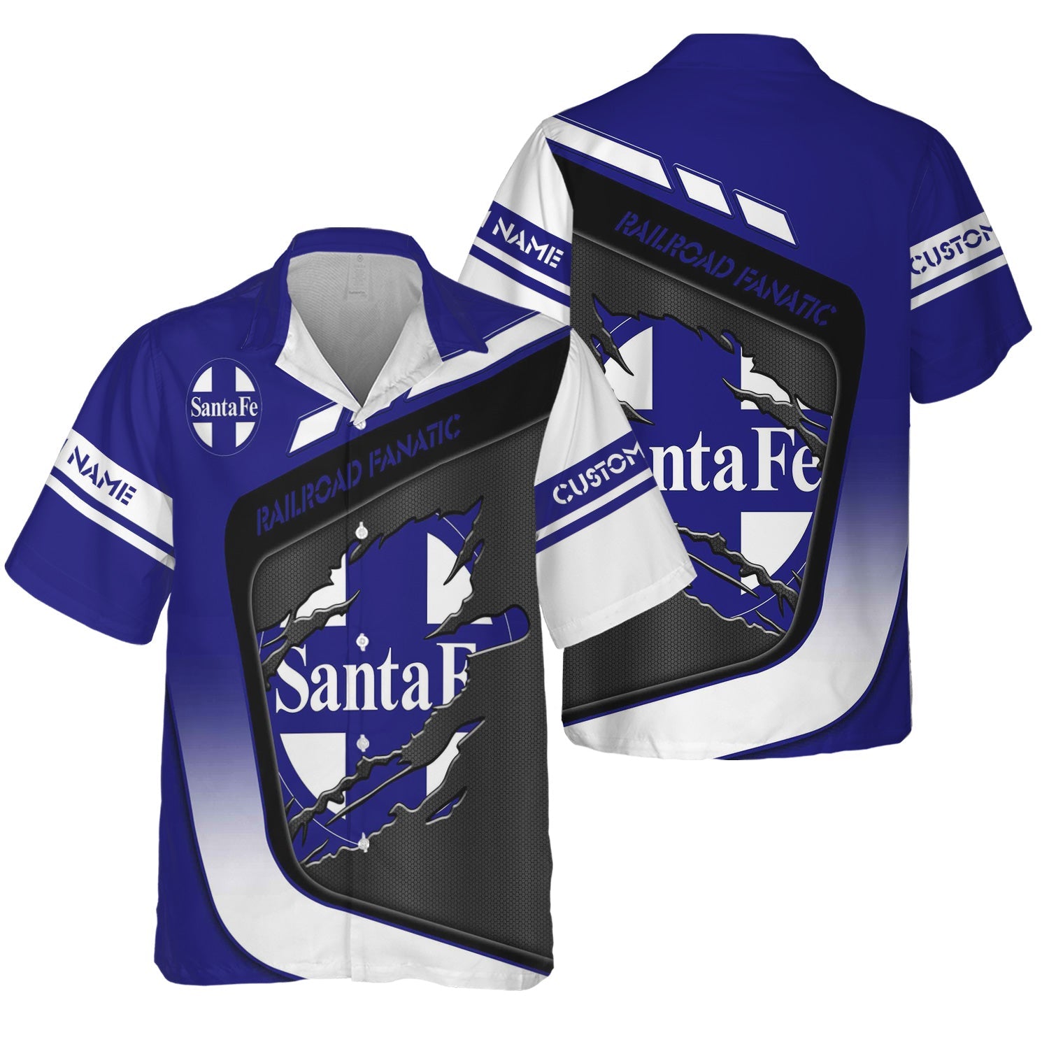 Railspirit Personalized Santa Fe ATSF Railway Hawaiian Shirt Ripped Texture Style Atchison, Topeka and Santa Fe Train Shirt For Railroad Fanatic