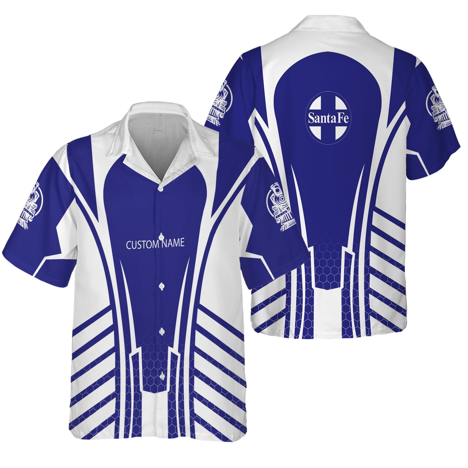 Railspirit Personalized Santa Fe ATSF Railway Hawaiian Shirt Striped Railroad Style Atchison, Topeka and Santa Fe Train Shirt All Over Print