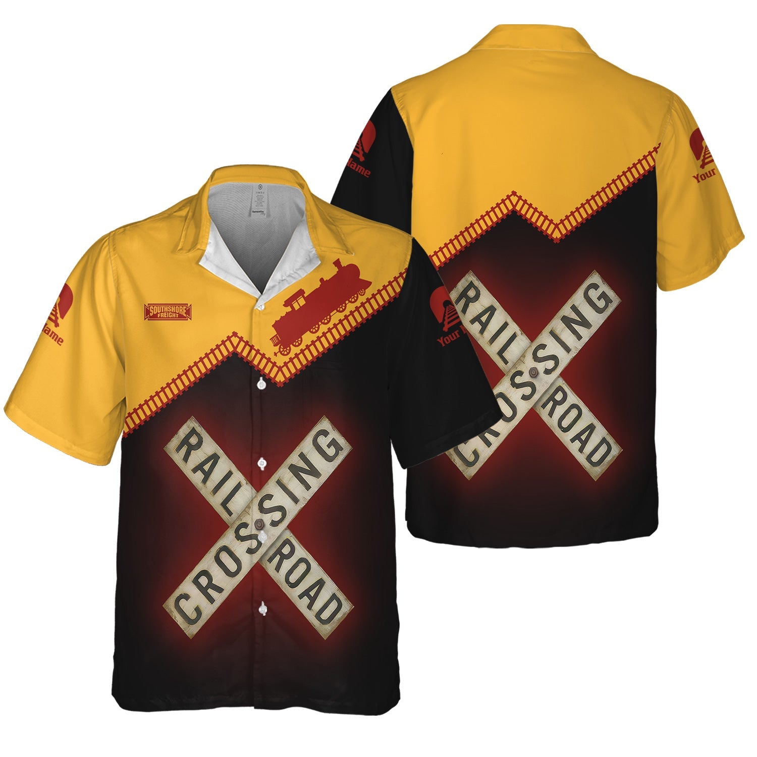 Railspirit Personalized Chicago South Shore and South Bend Railroad Hawaiian Shirt Railroad Crossing  Printed Train Track Shirt