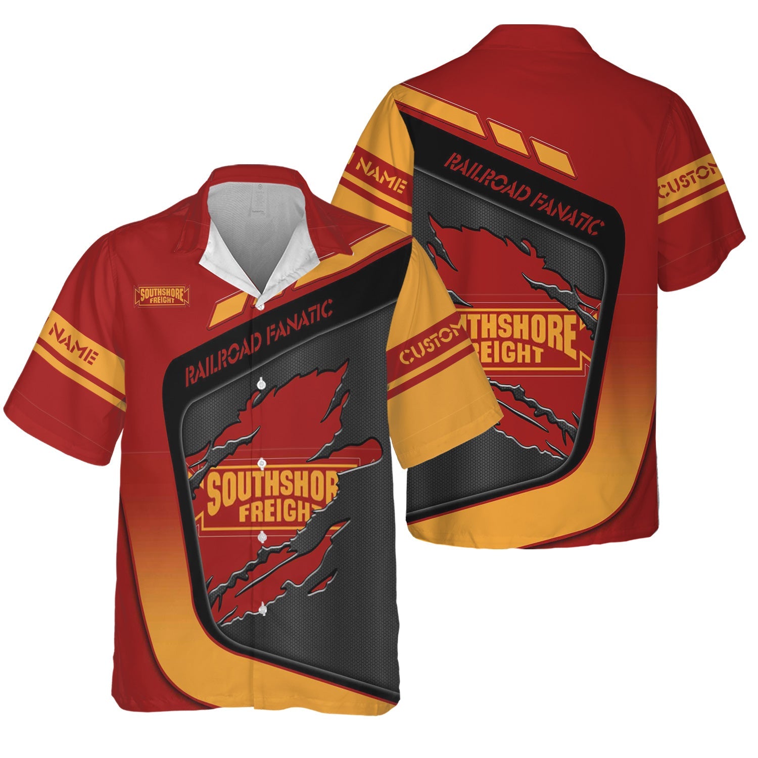 Railspirit Personalized Chicago South Shore and South Bend Railroad Hawaiian Shirt Ripped Texture Style Train Shirt For Railroad Fanatic