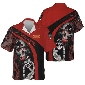 Railspirit Personalized Chicago South Shore and South Bend Railroad Hawaiian Shirt Flame Skull Design Train Shirt for Locomotive Fans